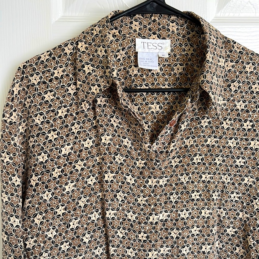 Vintage silk button up - neutral geometric print